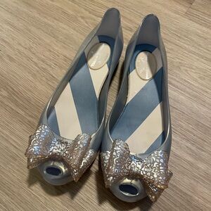 Vivienne Westwood Blue and Silver Jelly Flats with Glitter Bow